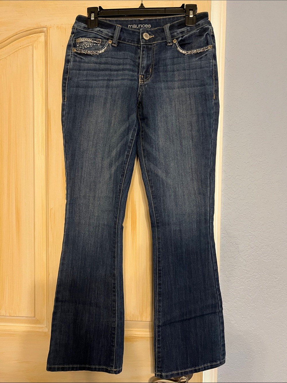 Maurices Dark Blue Flare Jeans with Whiskering Size 4 Like New
